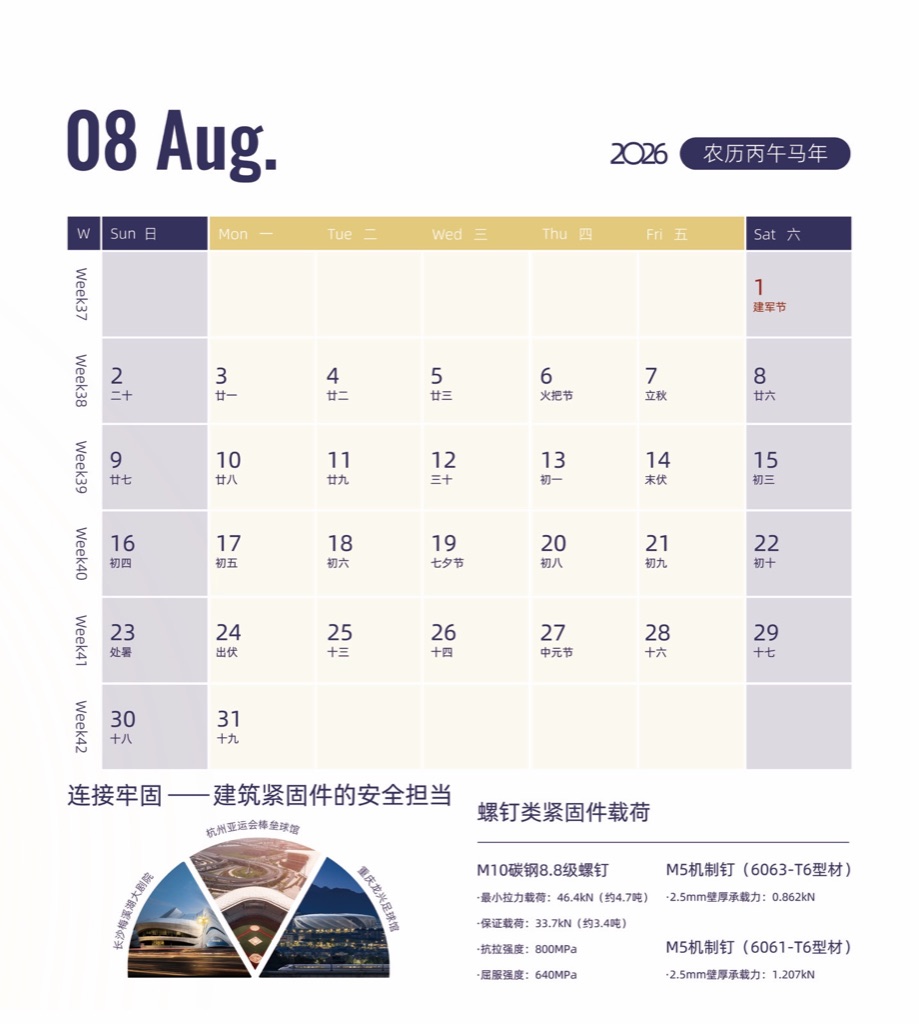 万千紧固件品牌日历第九张背板